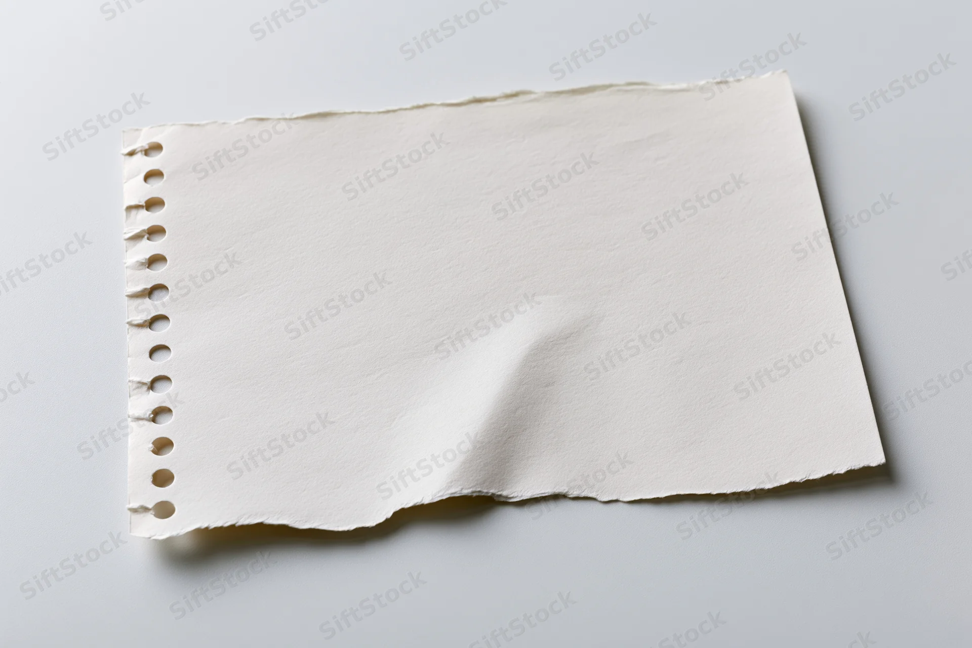 Torn blank notebook page with spiral binding lying flat on gray surface