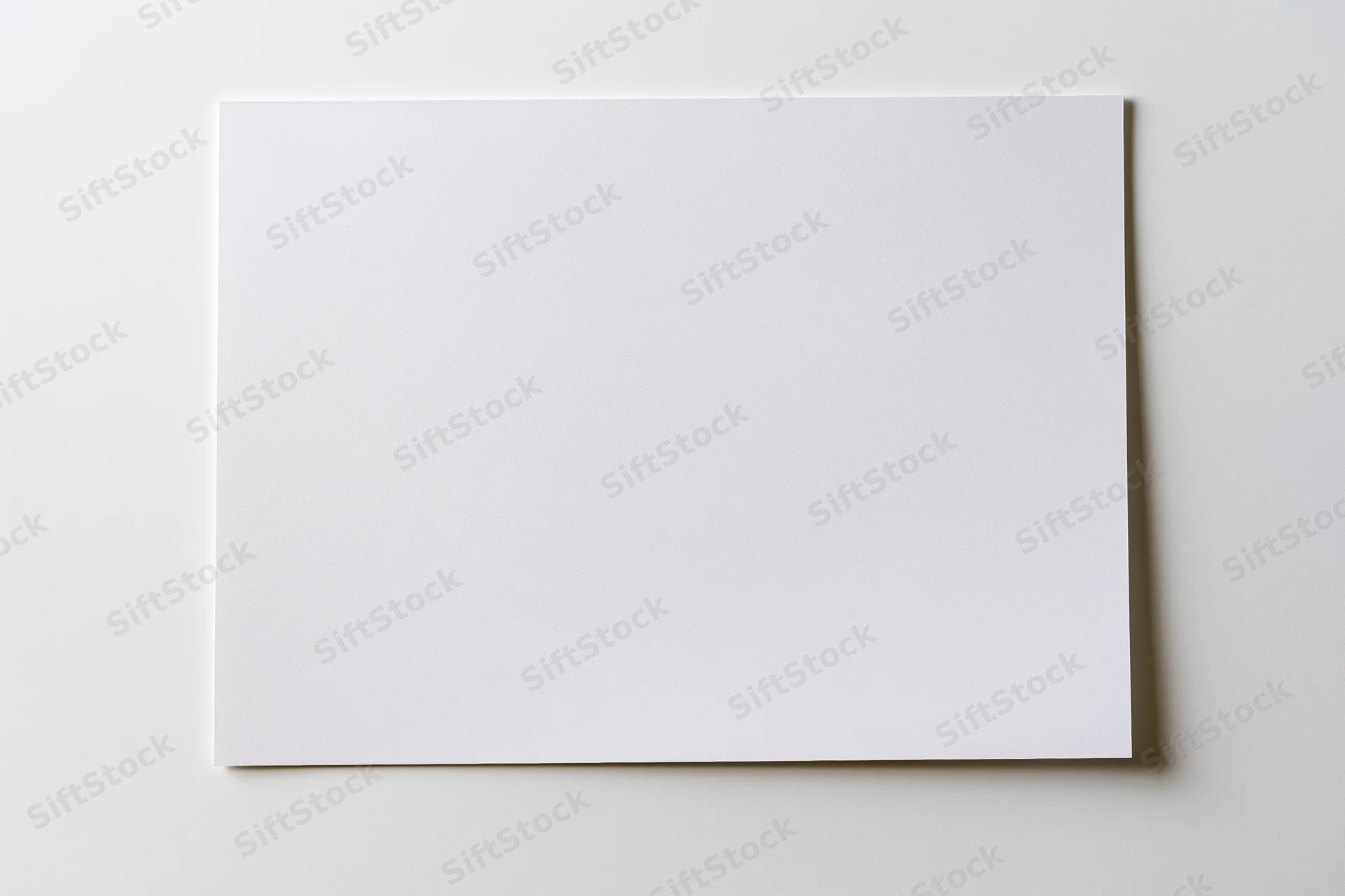 Blank white paper sheet lying flat on a light surface viewed from above