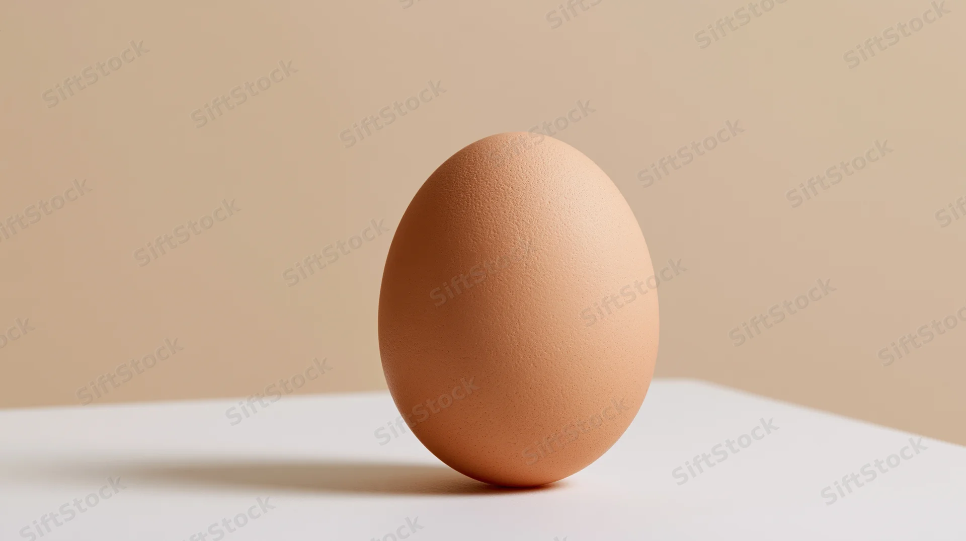 Brown chicken egg resting on white surface in studio setting
