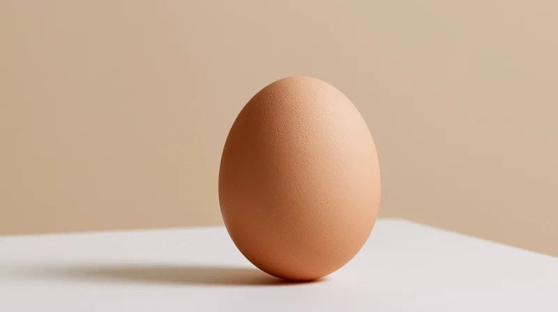 Brown chicken egg resting on white surface in studio setting