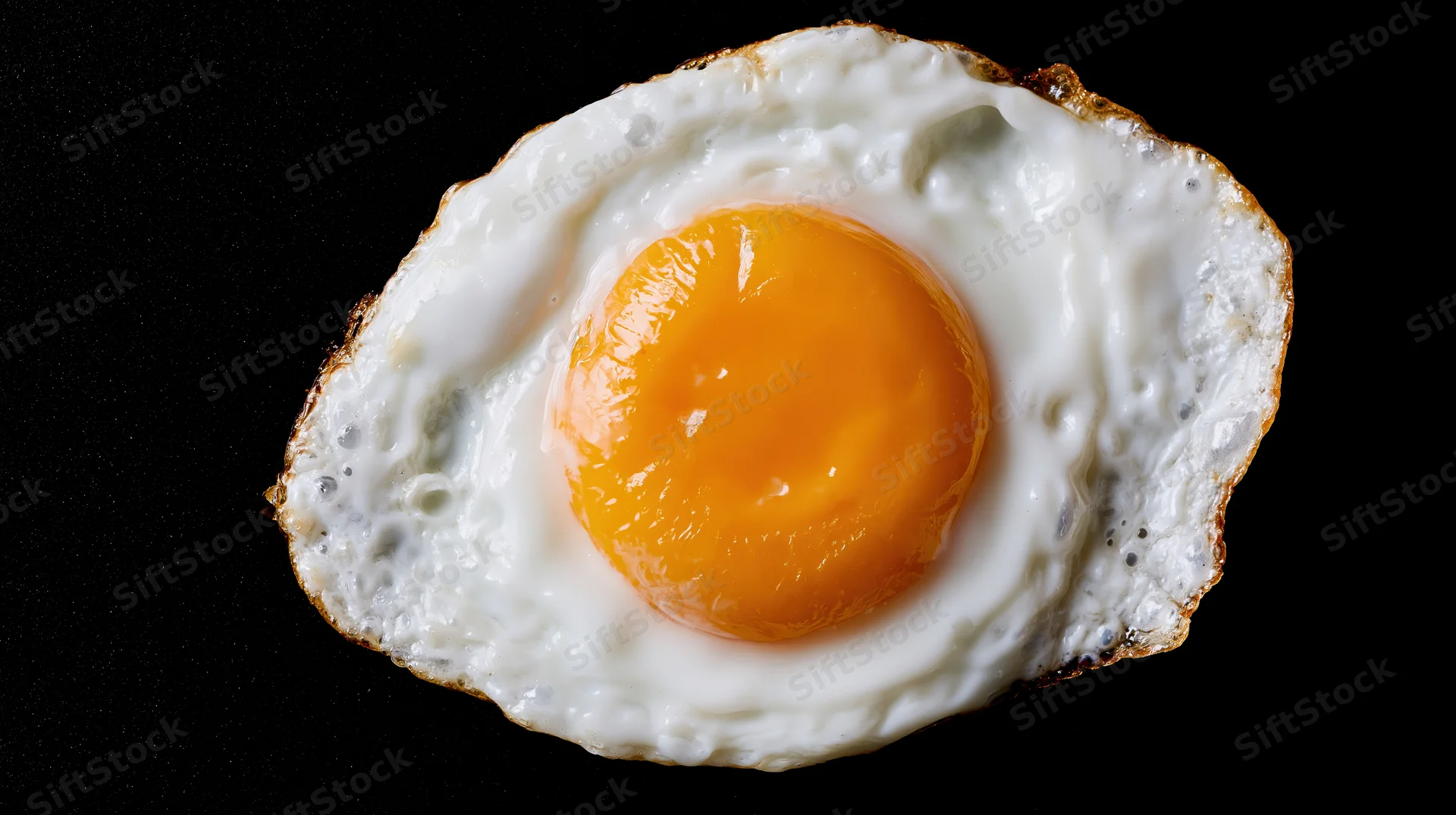 Fried egg sunny-side-up on black background