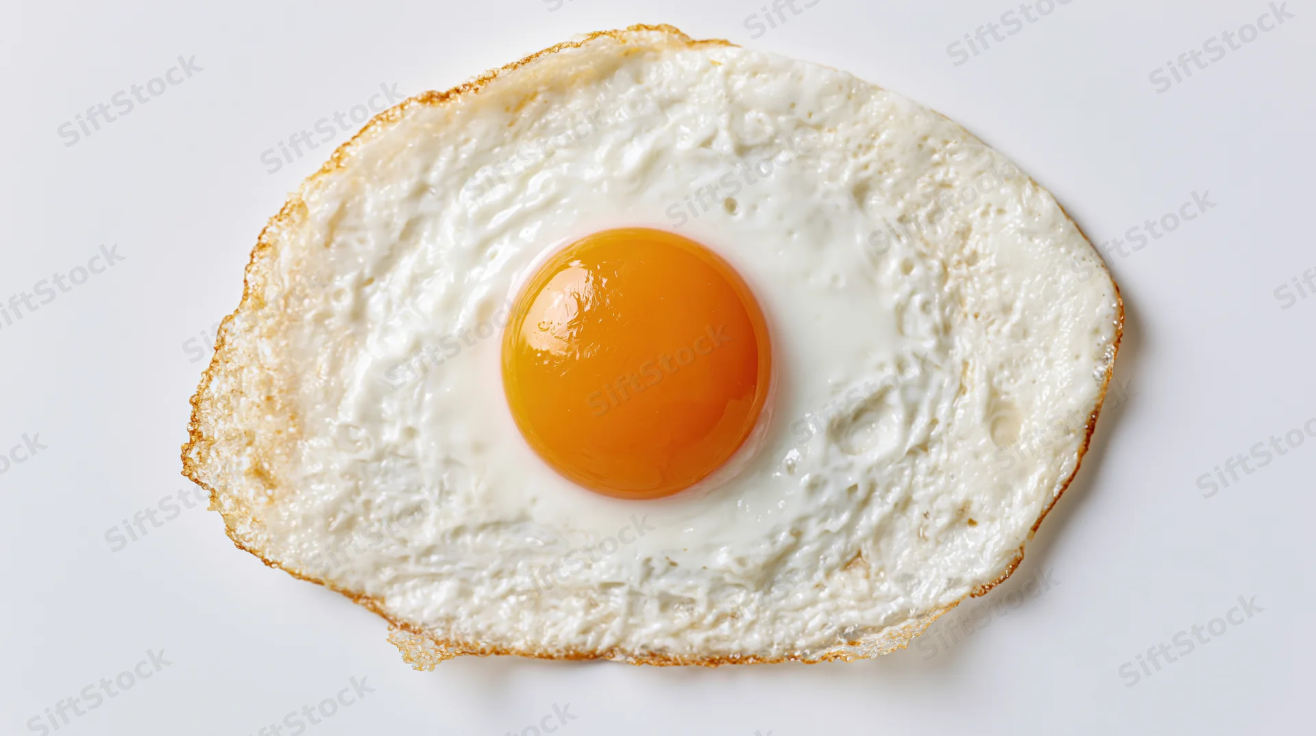 Single fried egg sunny-side up on white surface viewed from directly above