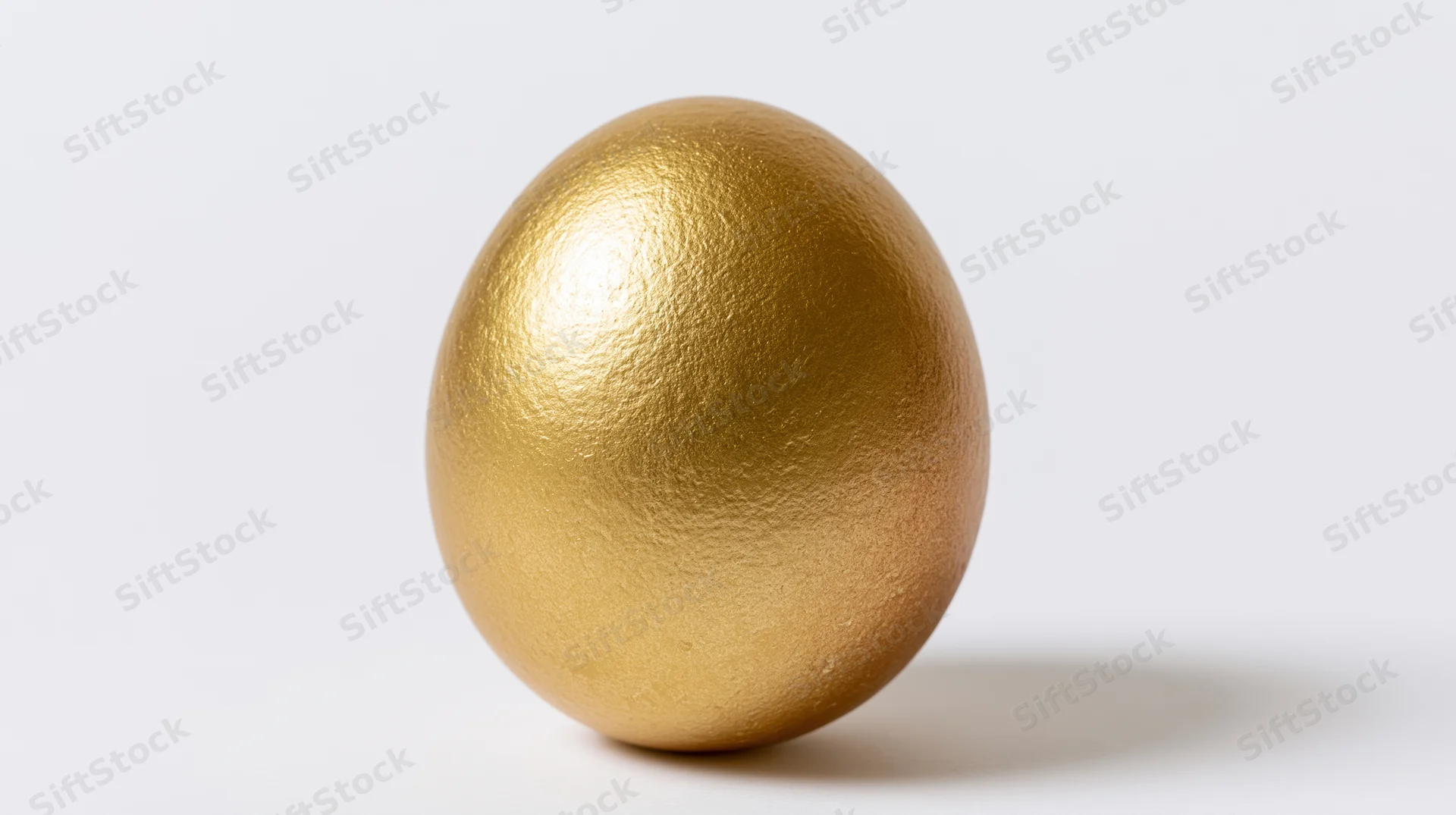 Gold-painted egg standing upright on white background