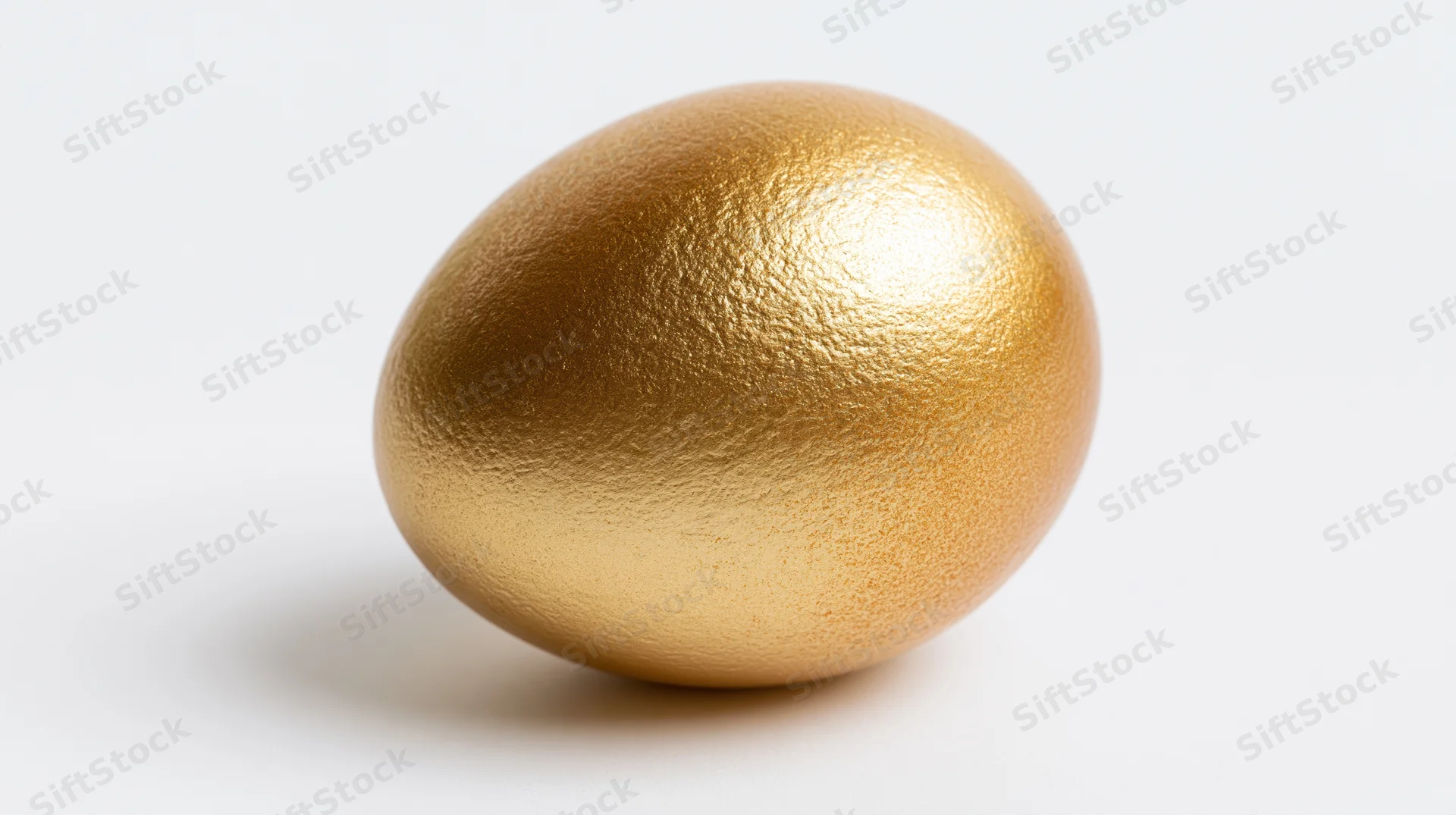 Gold-painted egg standing upright on white background