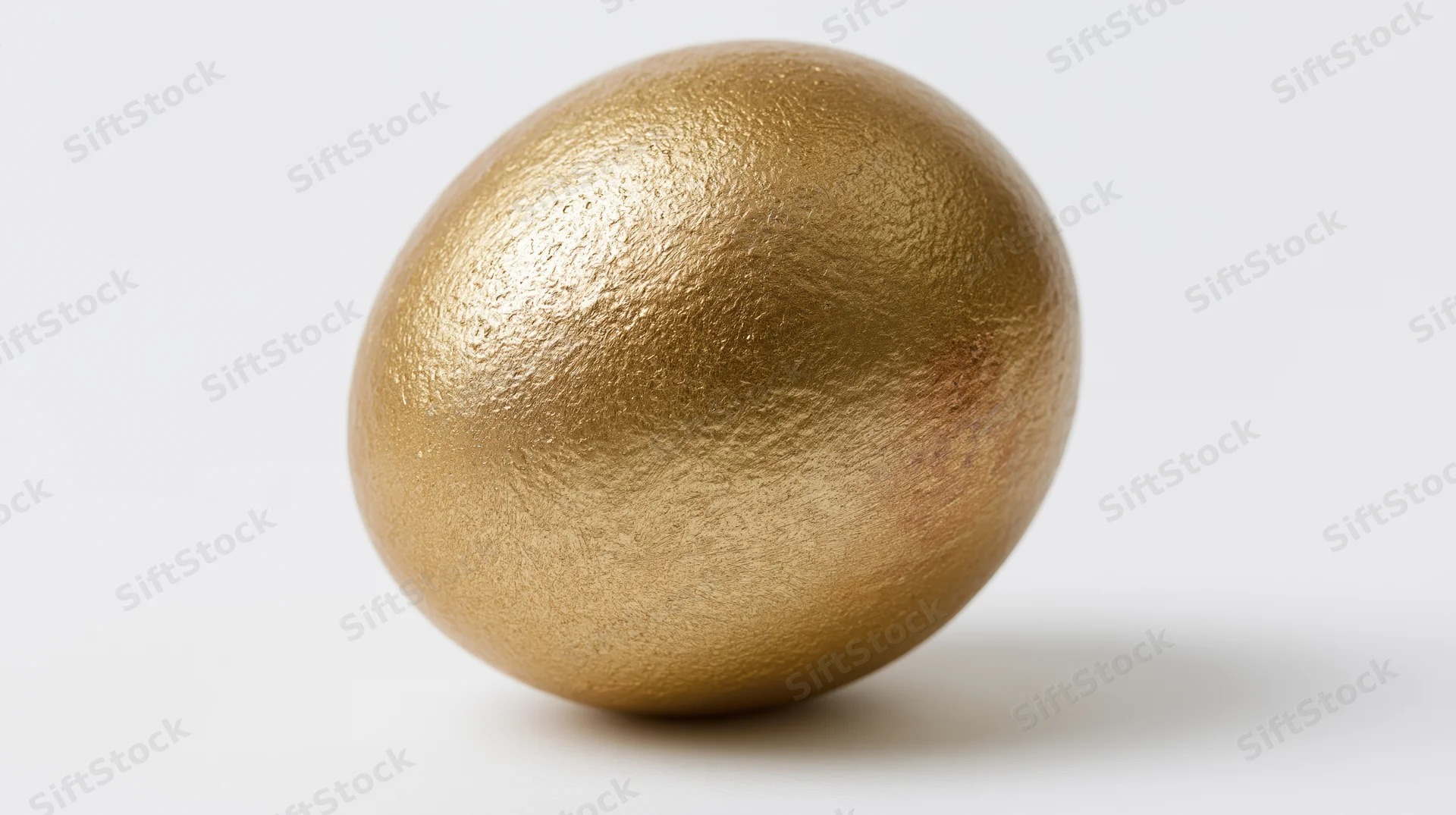 Gold-painted egg standing upright on white background
