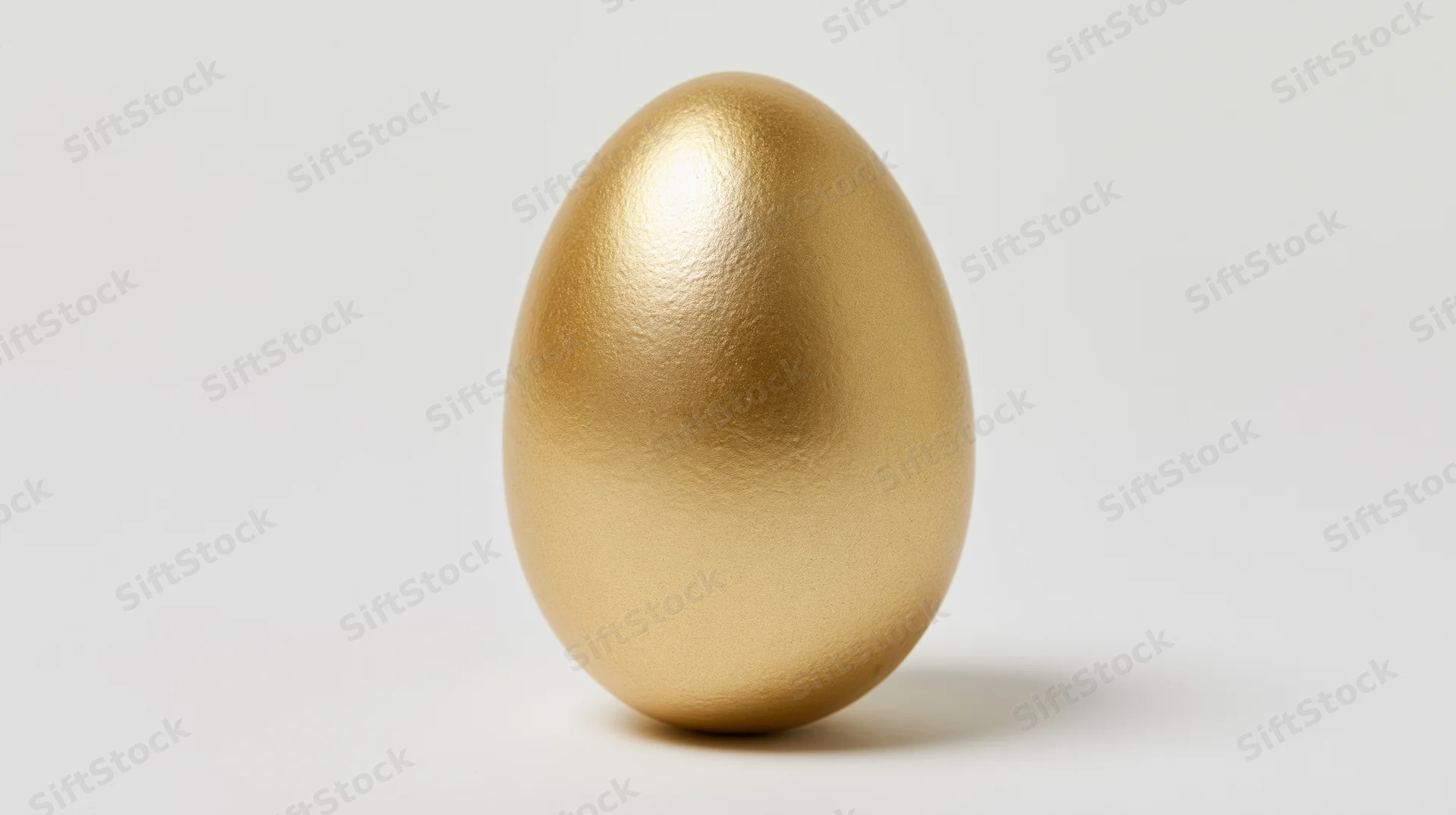 Gold-painted egg standing upright on a plain white surface