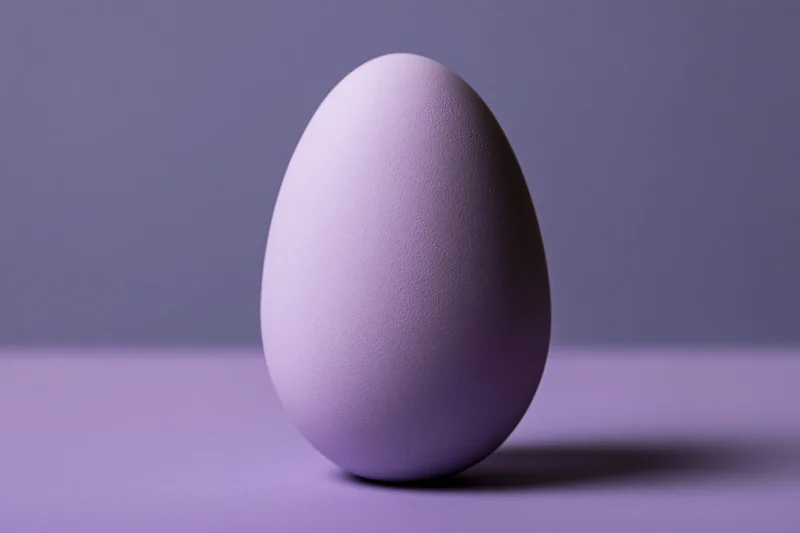 A single matte purple-painted egg standing upright on a flat surface