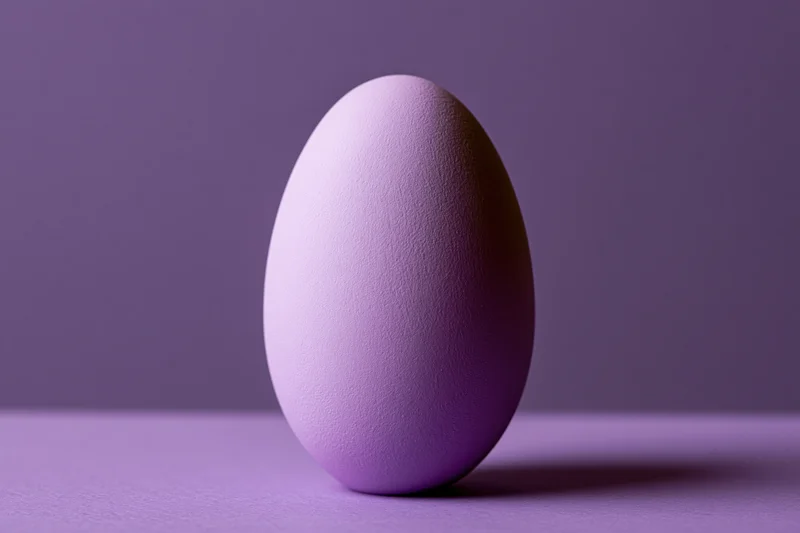 Matte purple painted egg standing upright on a flat surface