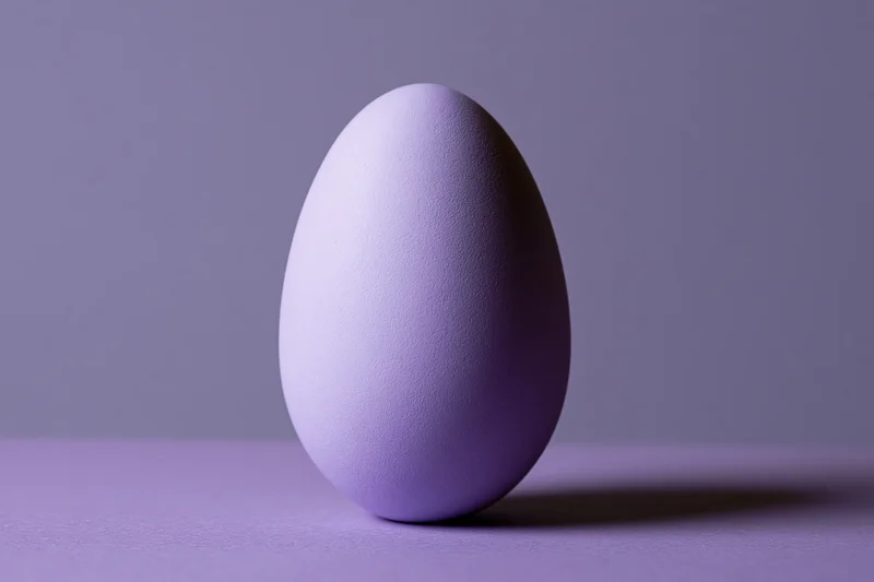 A single matte purple-painted egg standing upright on a flat surface