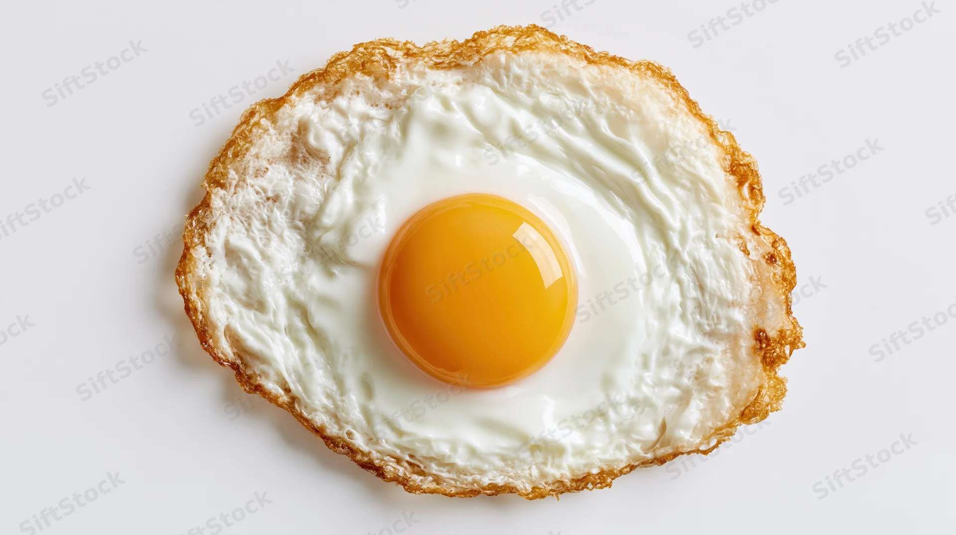 Sunny-side-up fried egg centered on a white surface