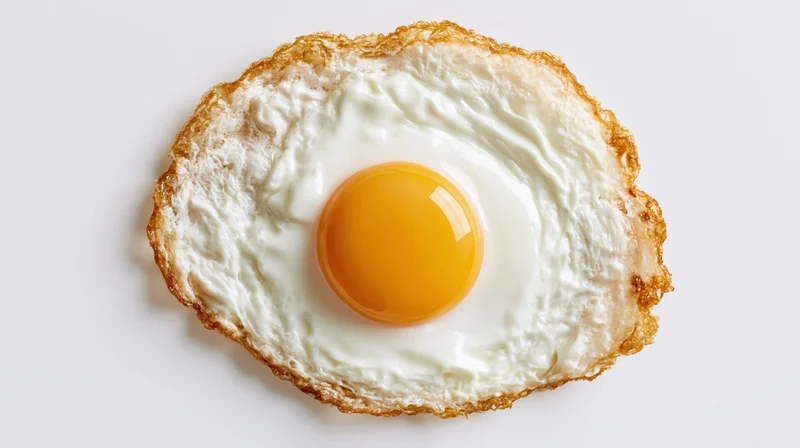 Single sunny-side-up fried egg centered on a white background
