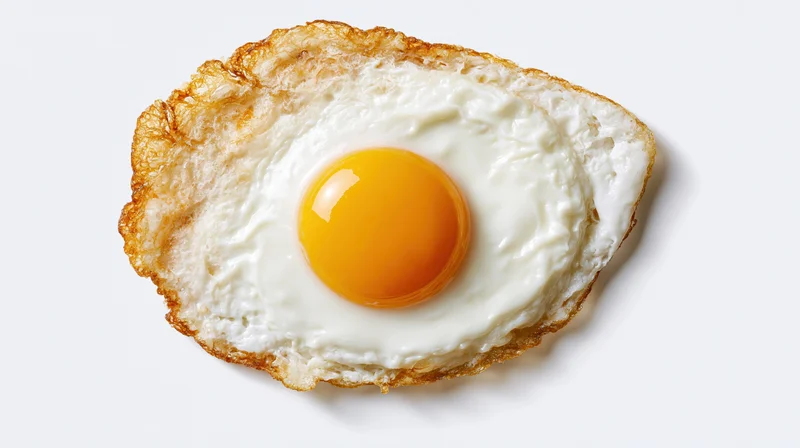 Sunny-side-up fried egg centered on a pure white background