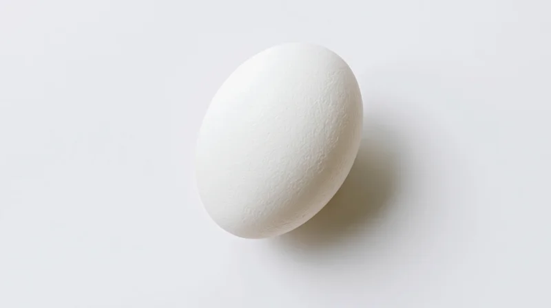 Single white chicken egg centered on pure white background