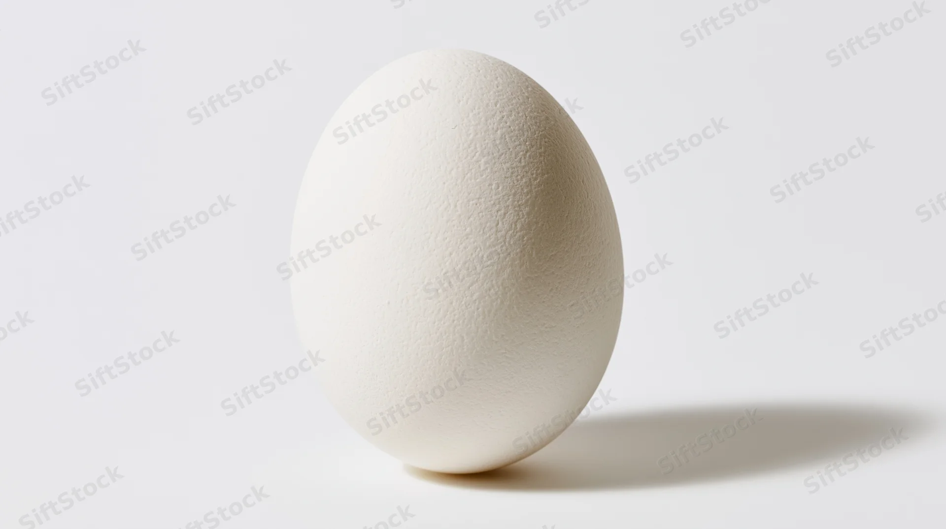 Single white chicken egg standing upright centered against a plain white background