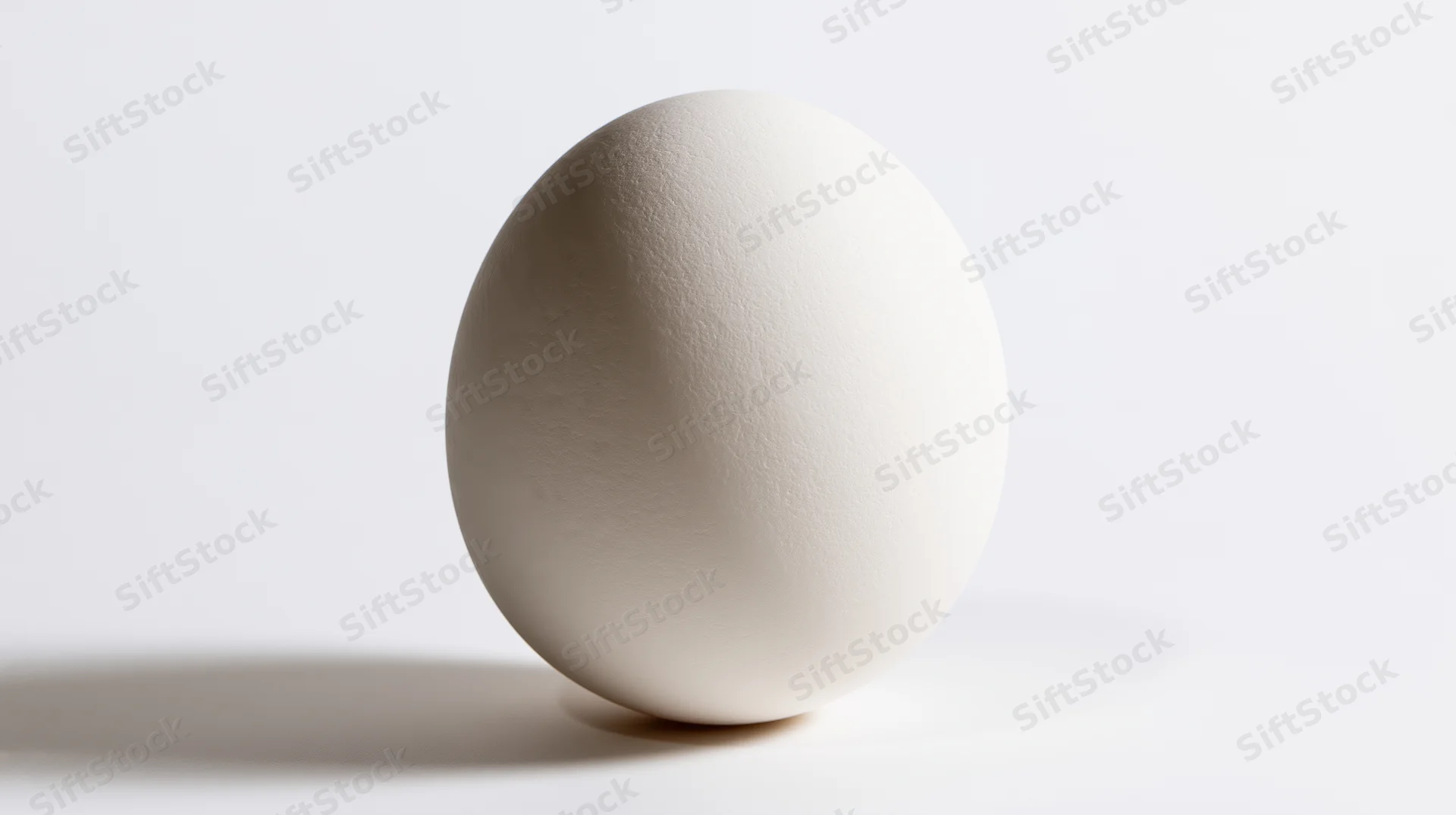 Single white chicken egg standing upright centered against a plain white background