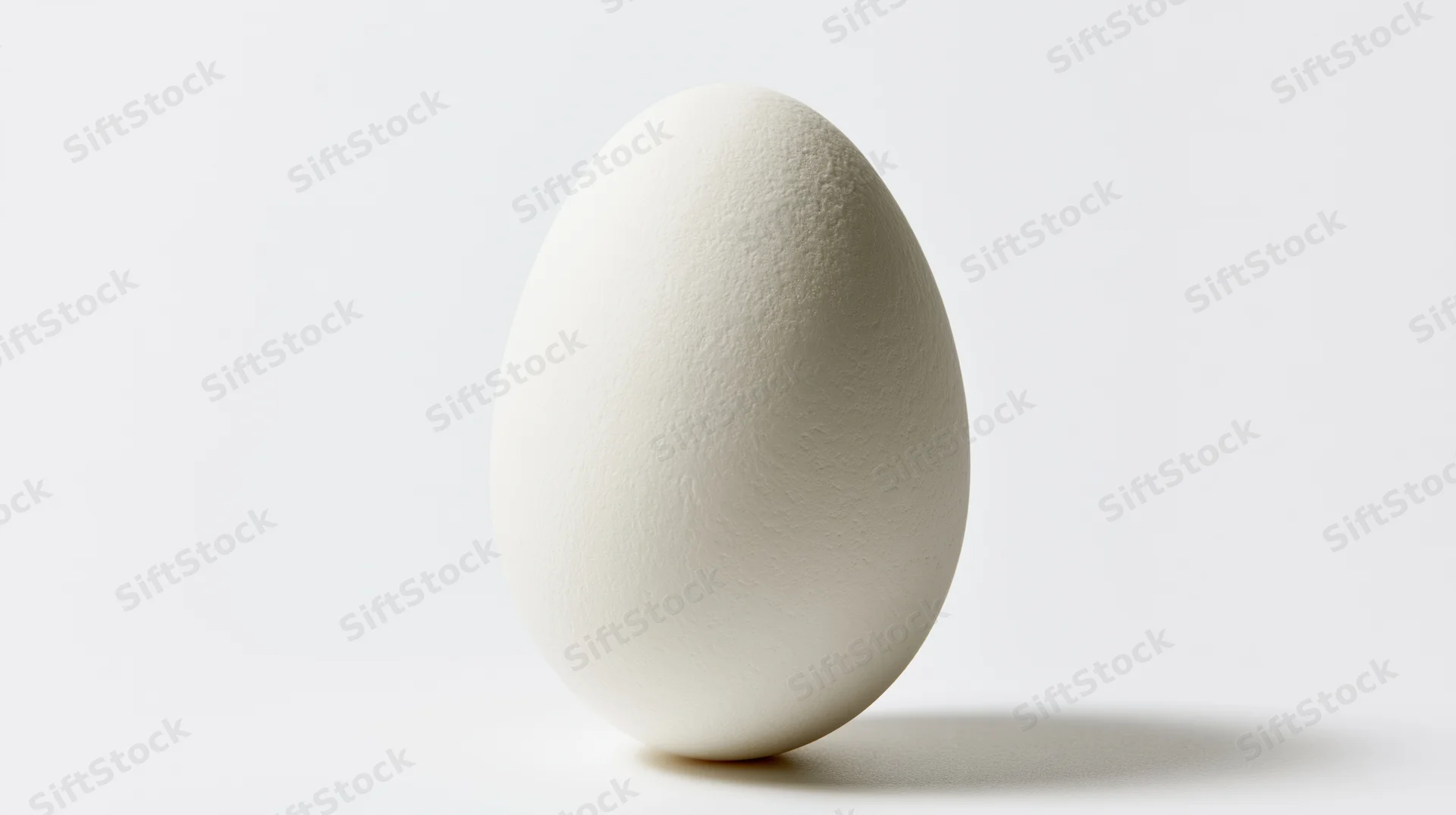 Single white chicken egg standing upright centered against plain white background