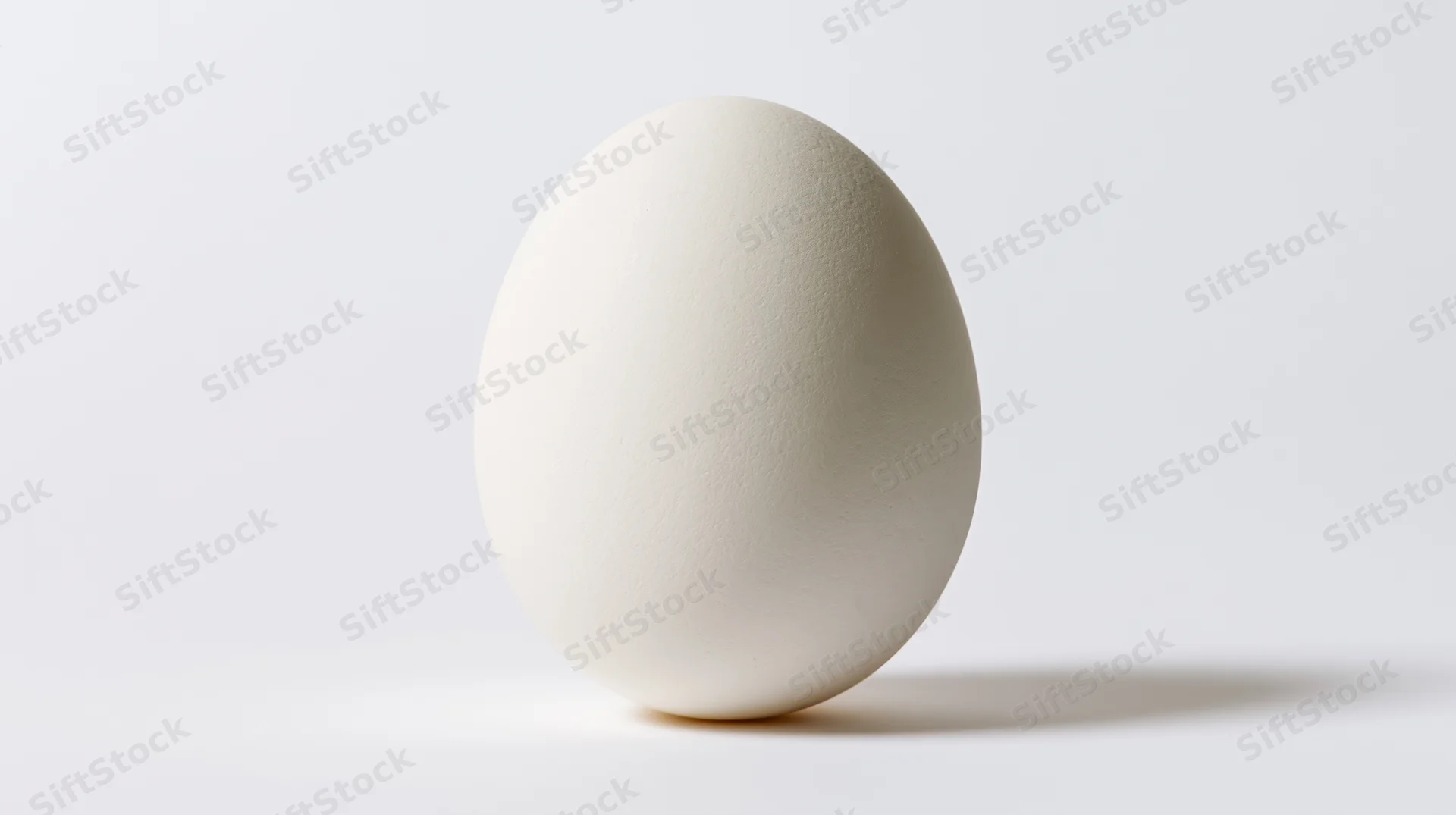 Single white chicken egg standing upright centered against a plain white background