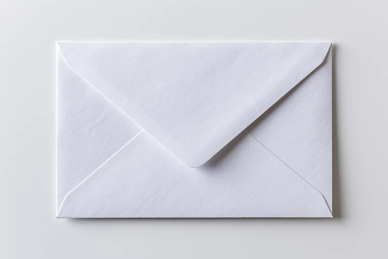 White paper envelope sealed flat lay on plain surface