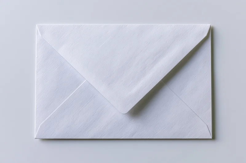 White paper envelope sealed flat lay on light surface