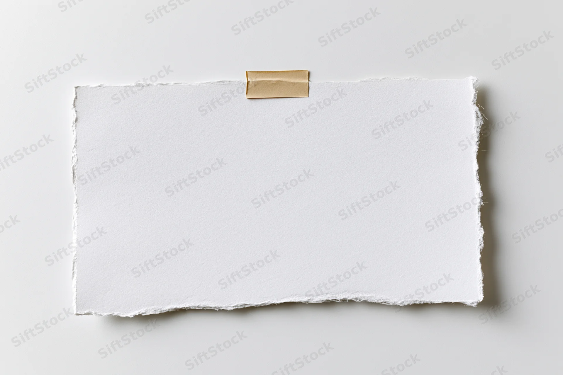 Torn white paper held by beige tape on plain surface