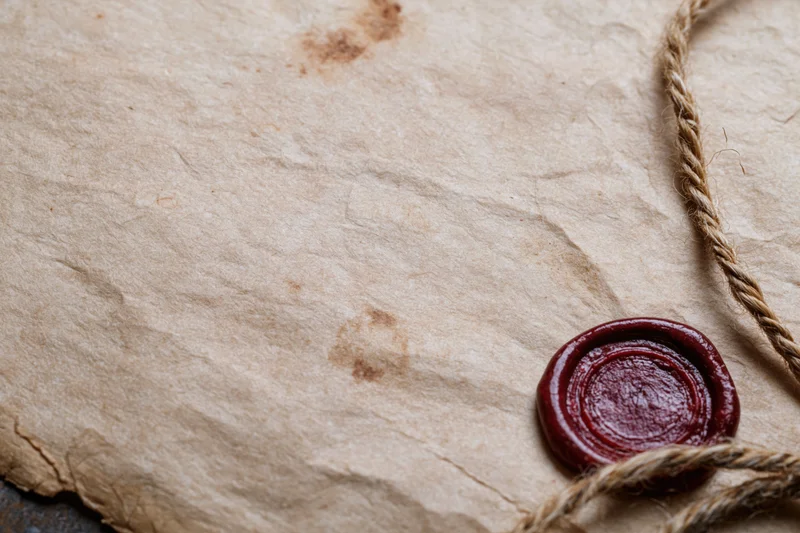 Aged parchment paper sealed with red wax and twine