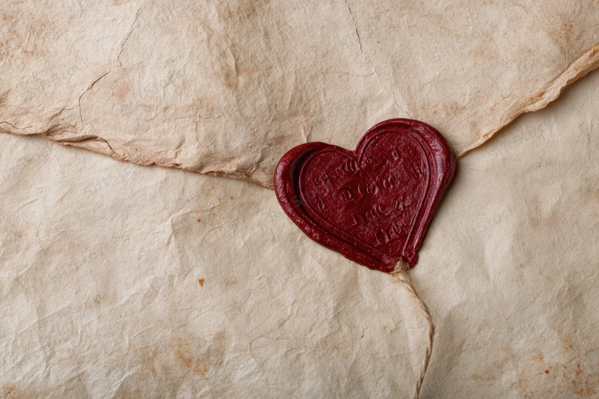 Aged parchment letter sealed with a red heart-shaped wax seal