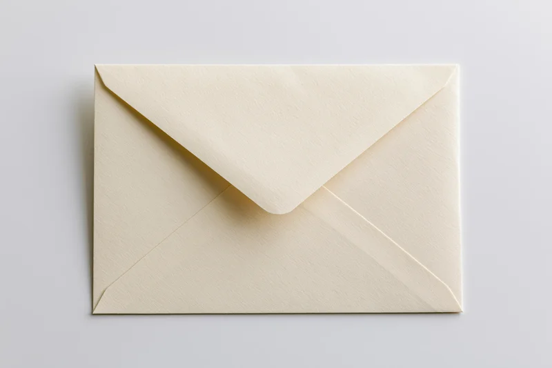 Open cream paper envelope with triangular flap on white background