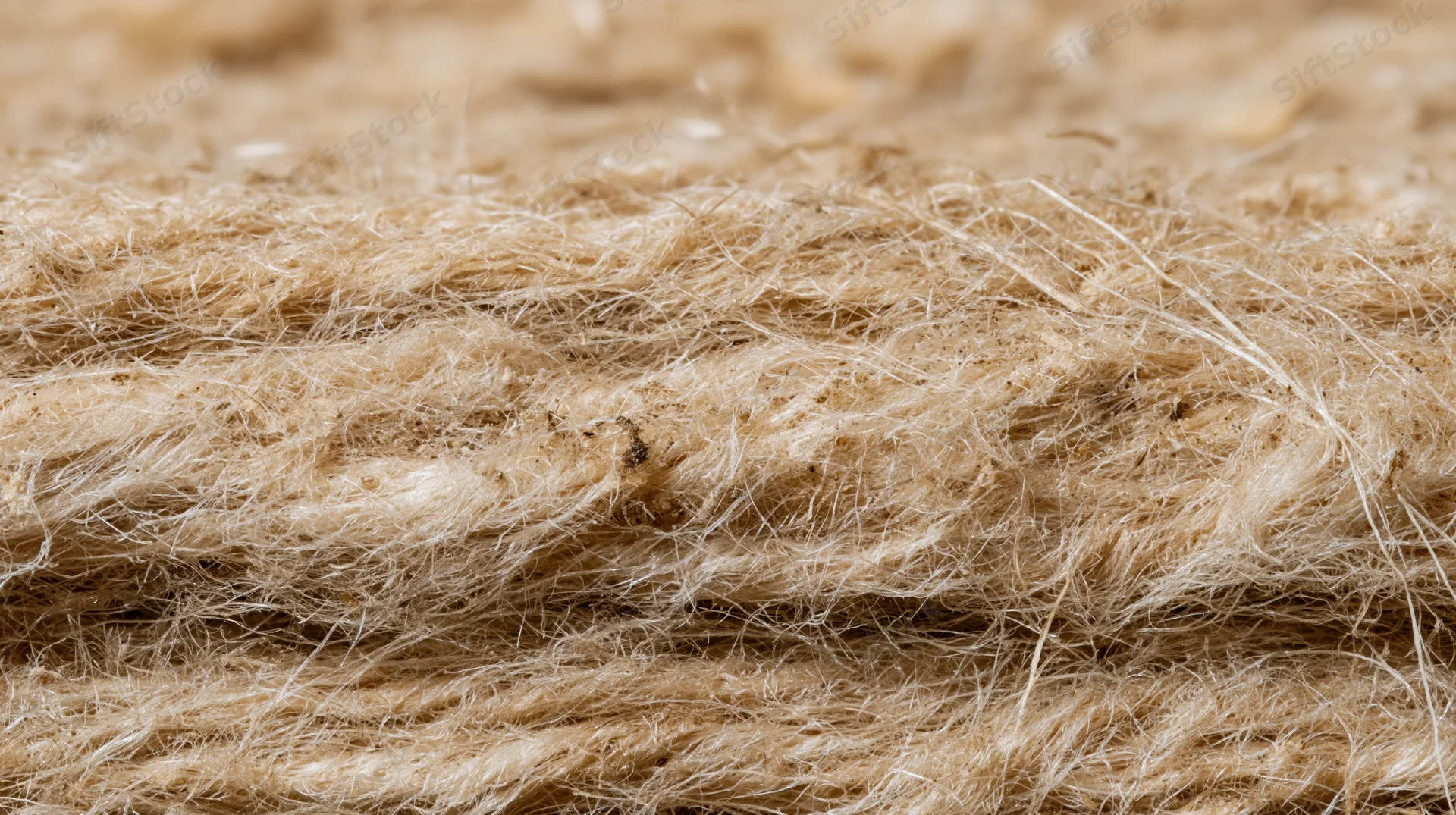 Close-up of dry natural plant fibers bundled together showing texture and strands