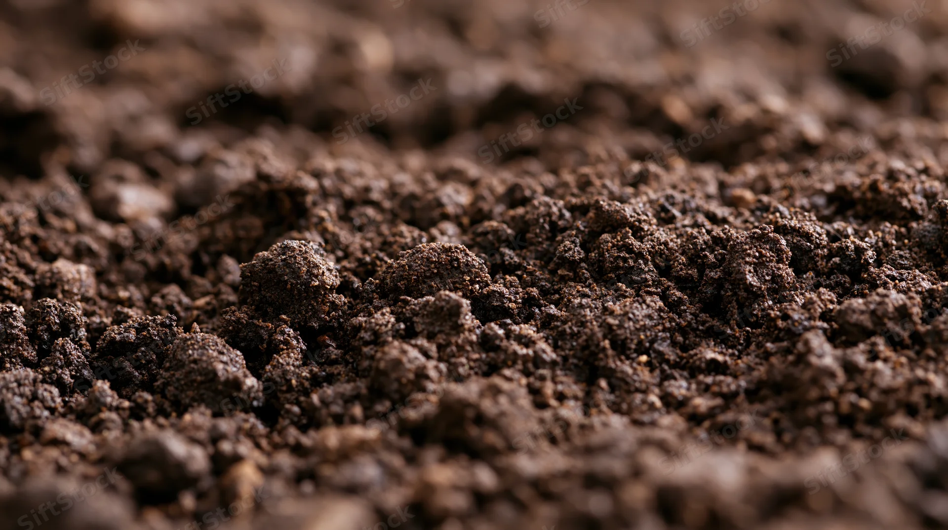 Close-up of freshly tilled dark garden soil with rich texture and organic matter