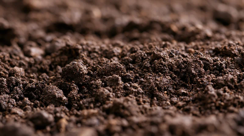 Close-up of freshly tilled dark garden soil with rich texture and organic matter