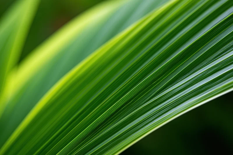Close-up of overlapping long green leaves arranged diagonally in a natural setting