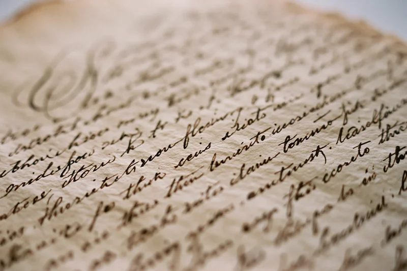 Close-up of aged parchment with 19th-century cursive handwriting
