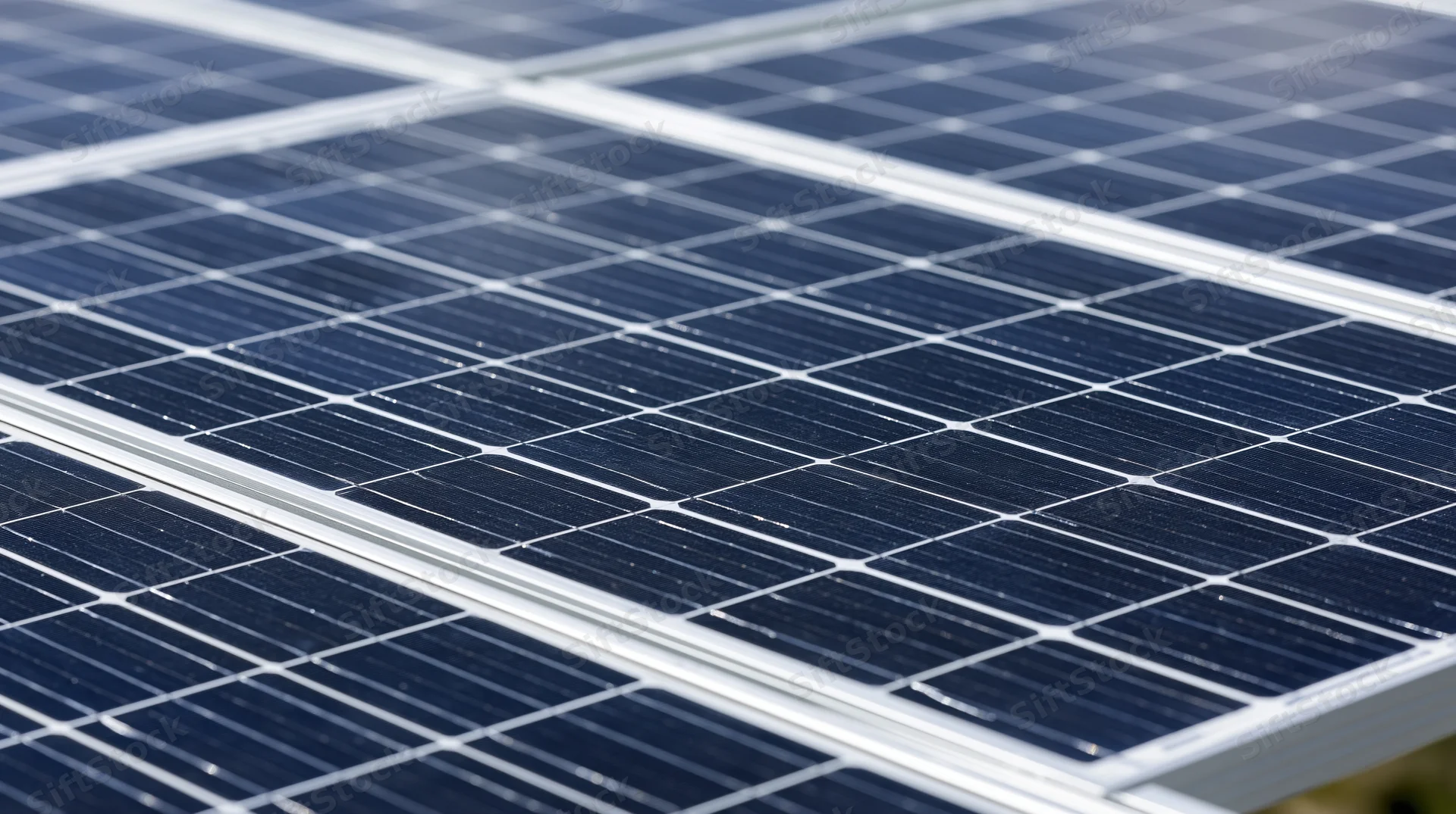 Close-up of solar panel array surface filling the frame