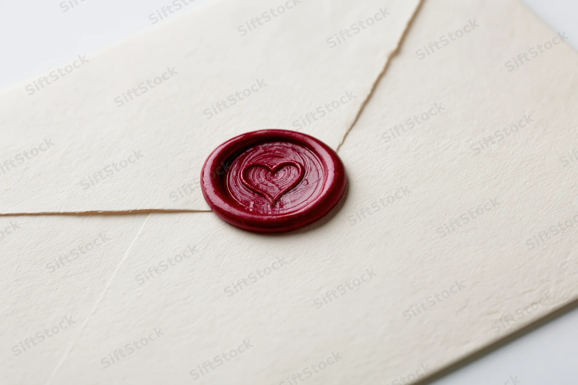 Cream paper envelope sealed with red wax heart-shaped seal