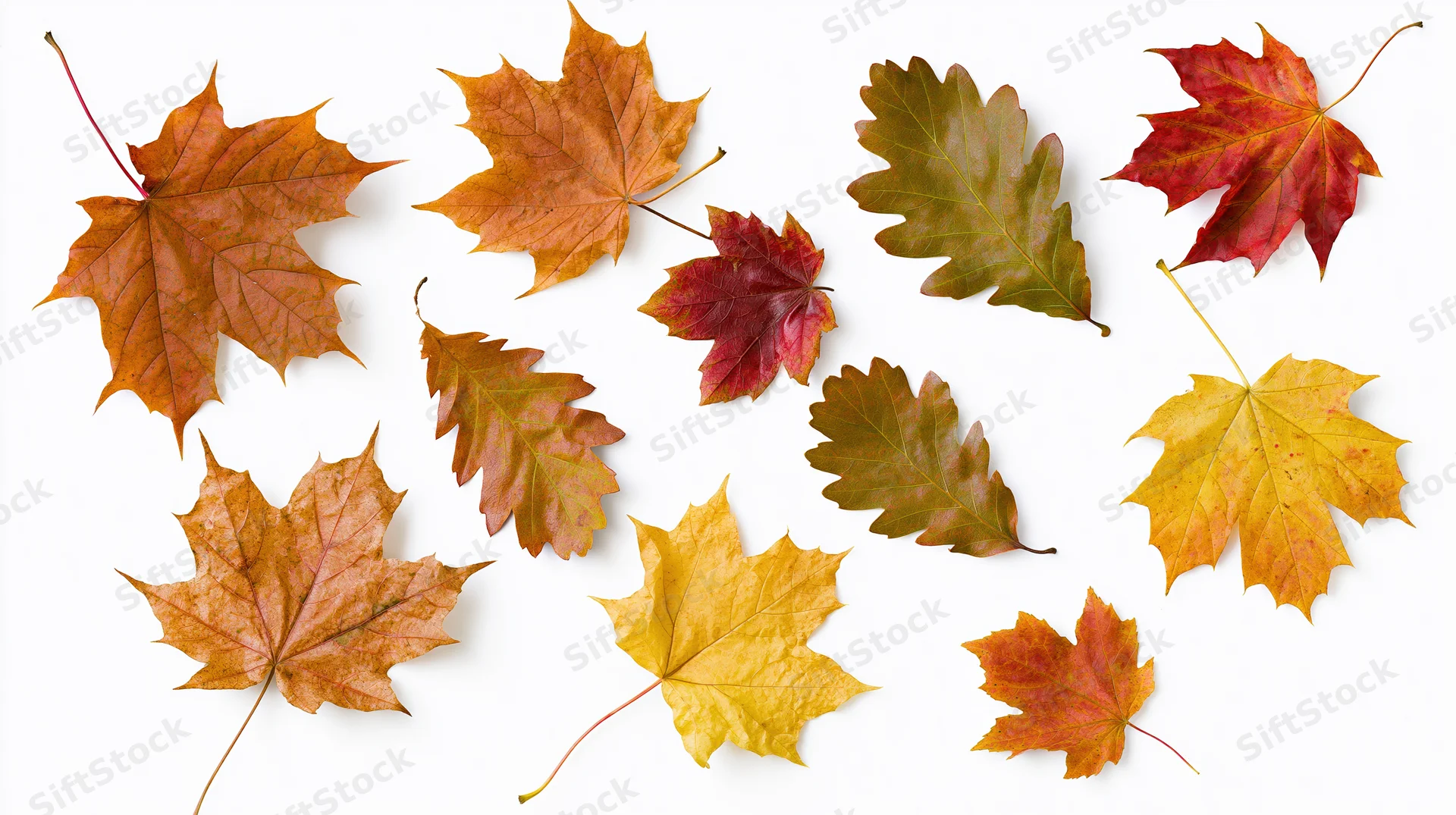 Autumn leaves arranged on white background