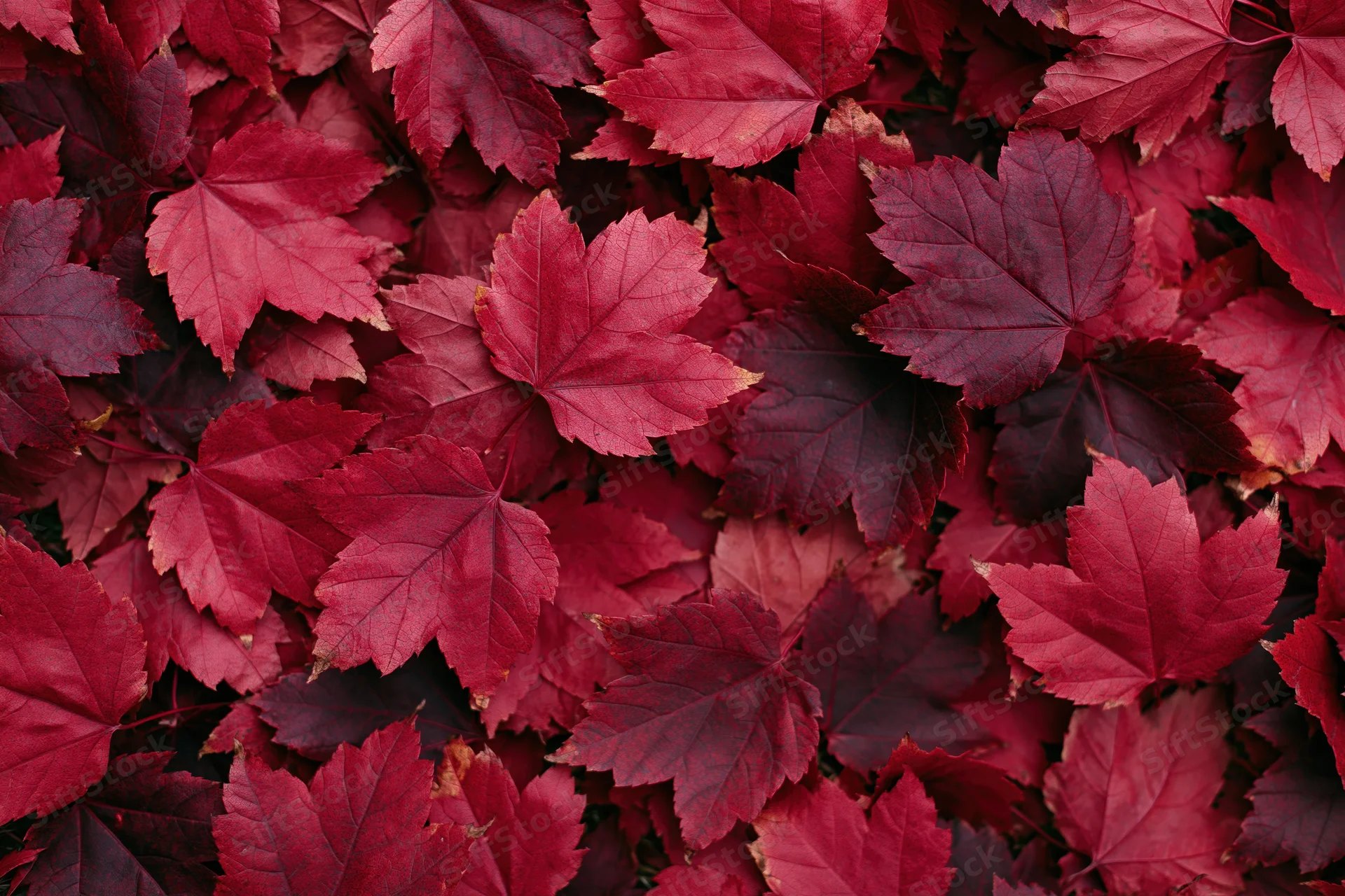Red maple leaves covering the ground in autumn