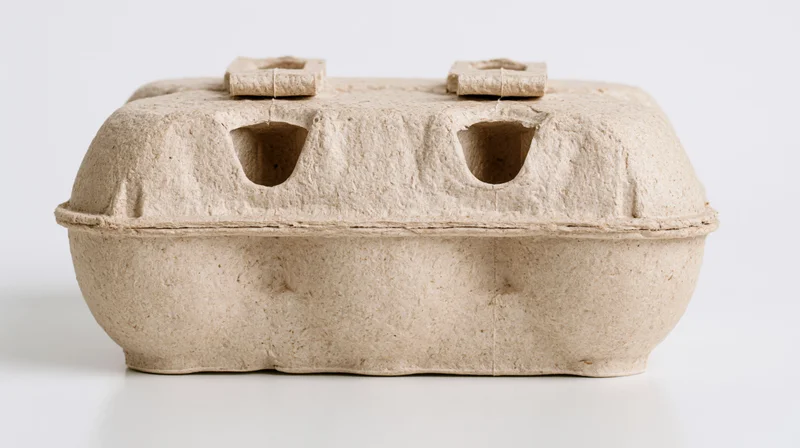 Closed cardboard egg carton on white surface