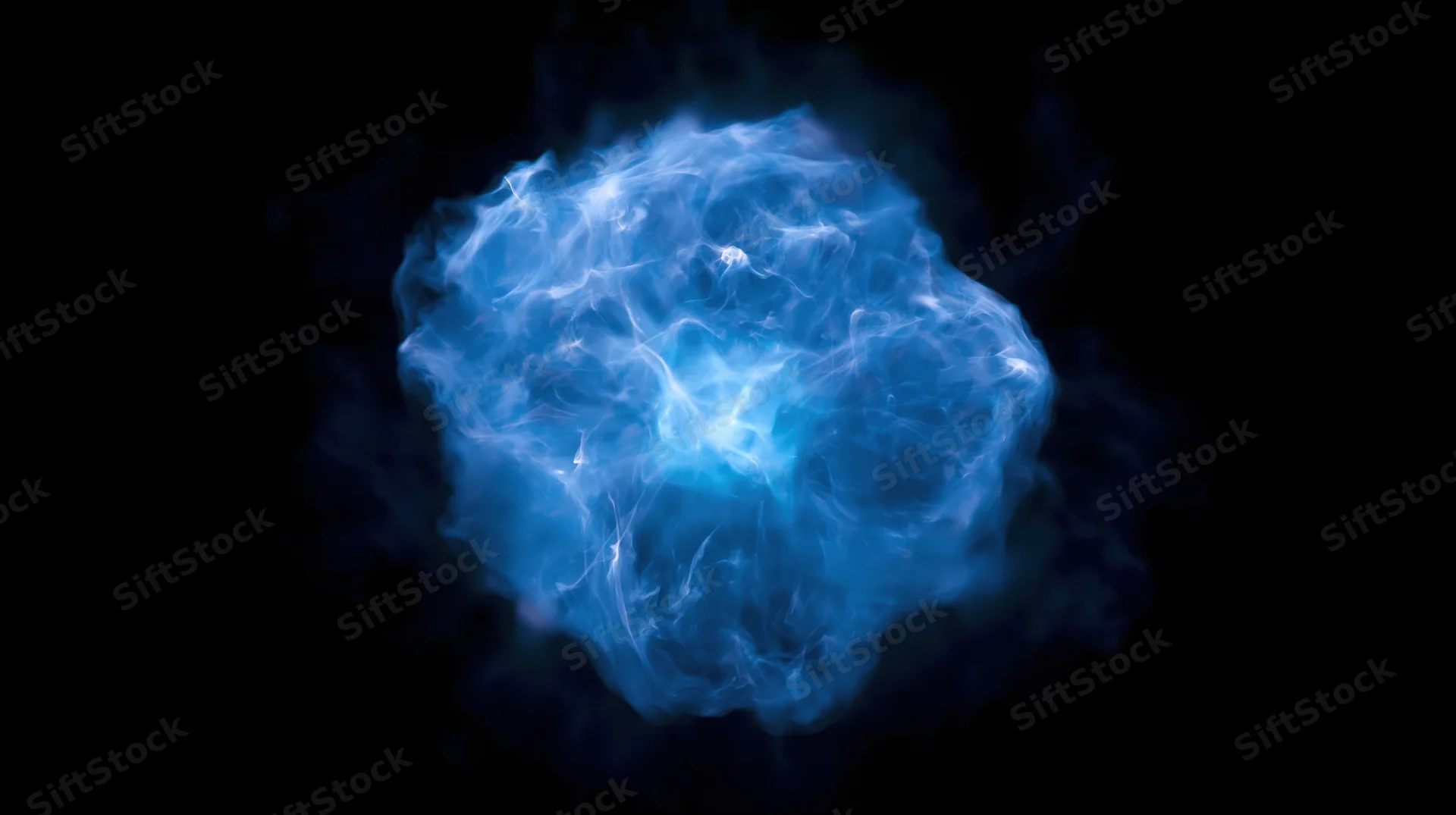 Glowing blue plasma burst floating in dark space