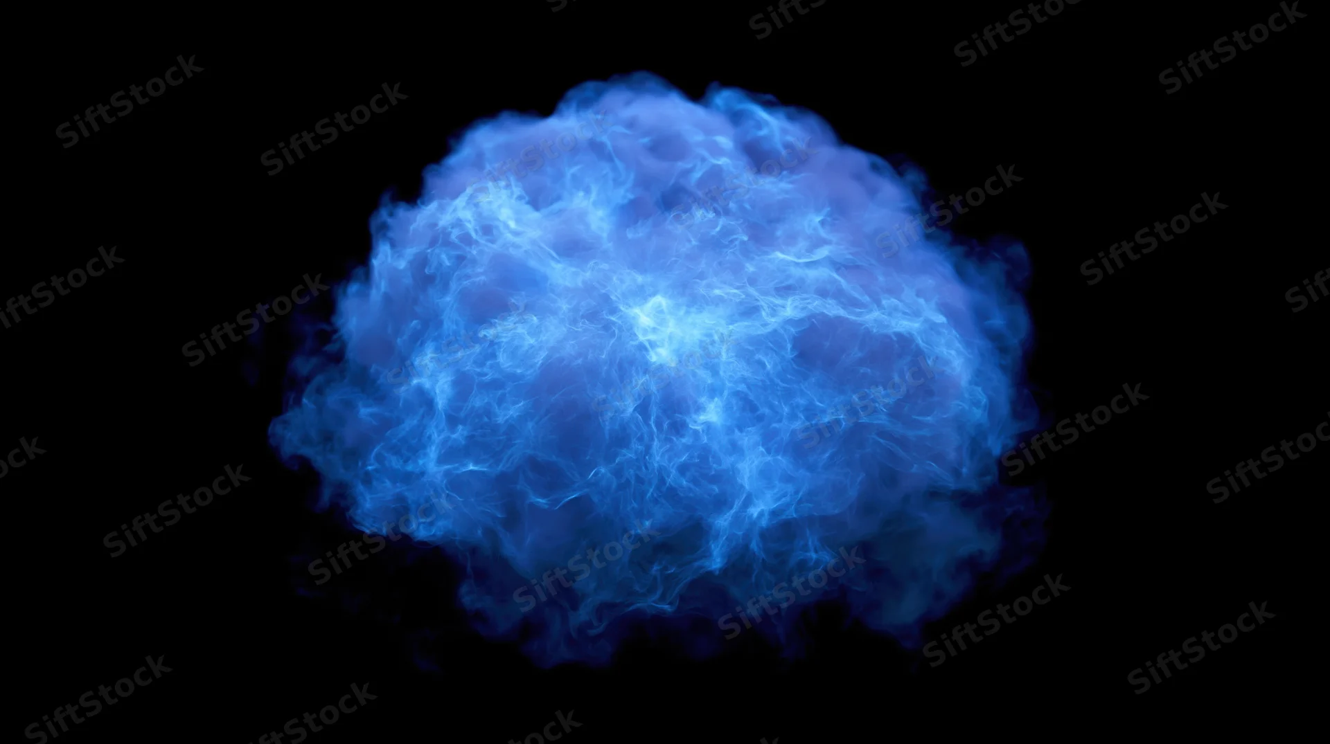 Glowing blue plasma burst floating against a pure black background