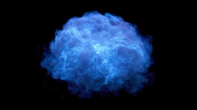 Glowing blue plasma burst floating against a pure black background