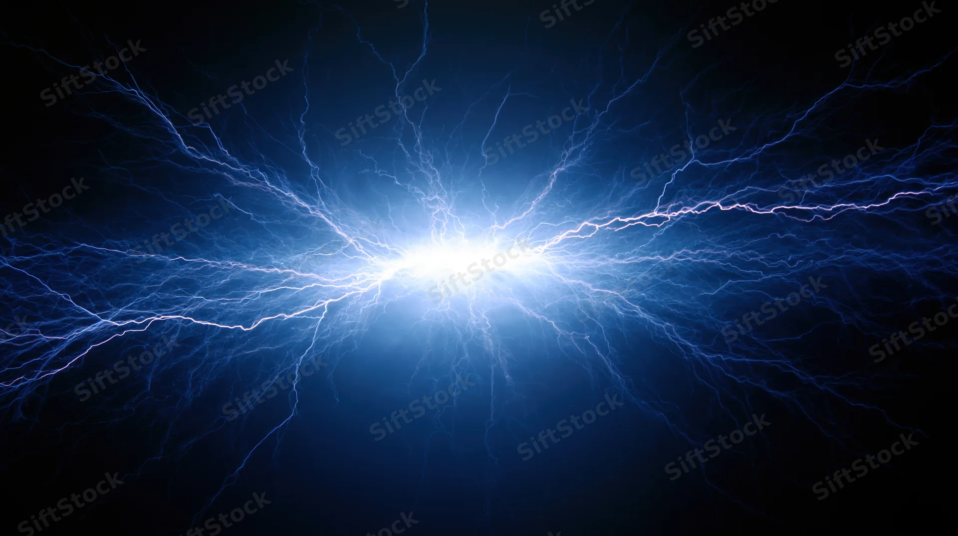 Electric discharge burst with branching plasma filaments radiating from a central point in dark space