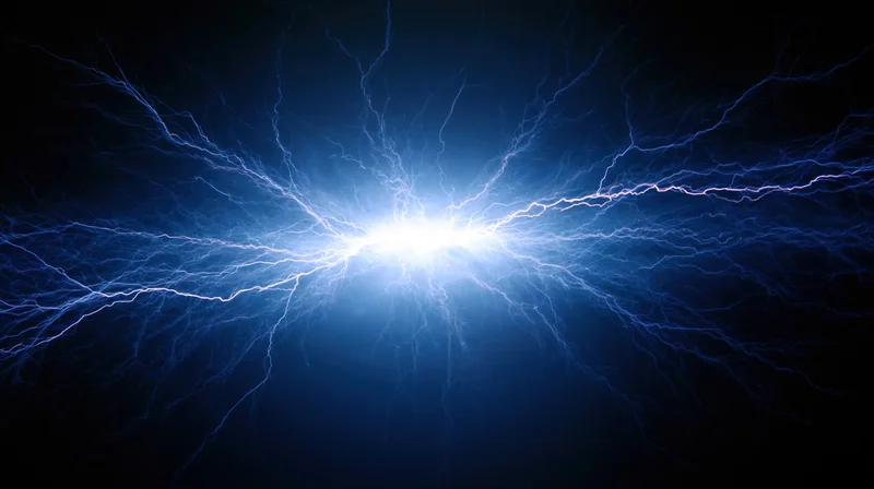 Electric discharge burst with branching plasma filaments radiating from a central point in dark space
