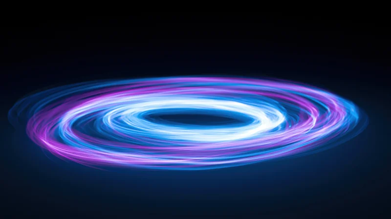 Swirling neon light trails forming a glowing ring against dark background