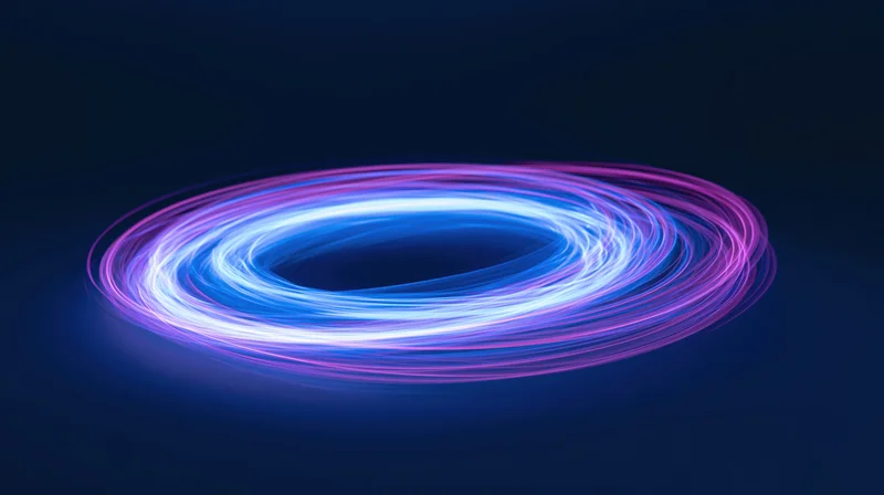 Swirling neon light trails forming a glowing ring against a dark background