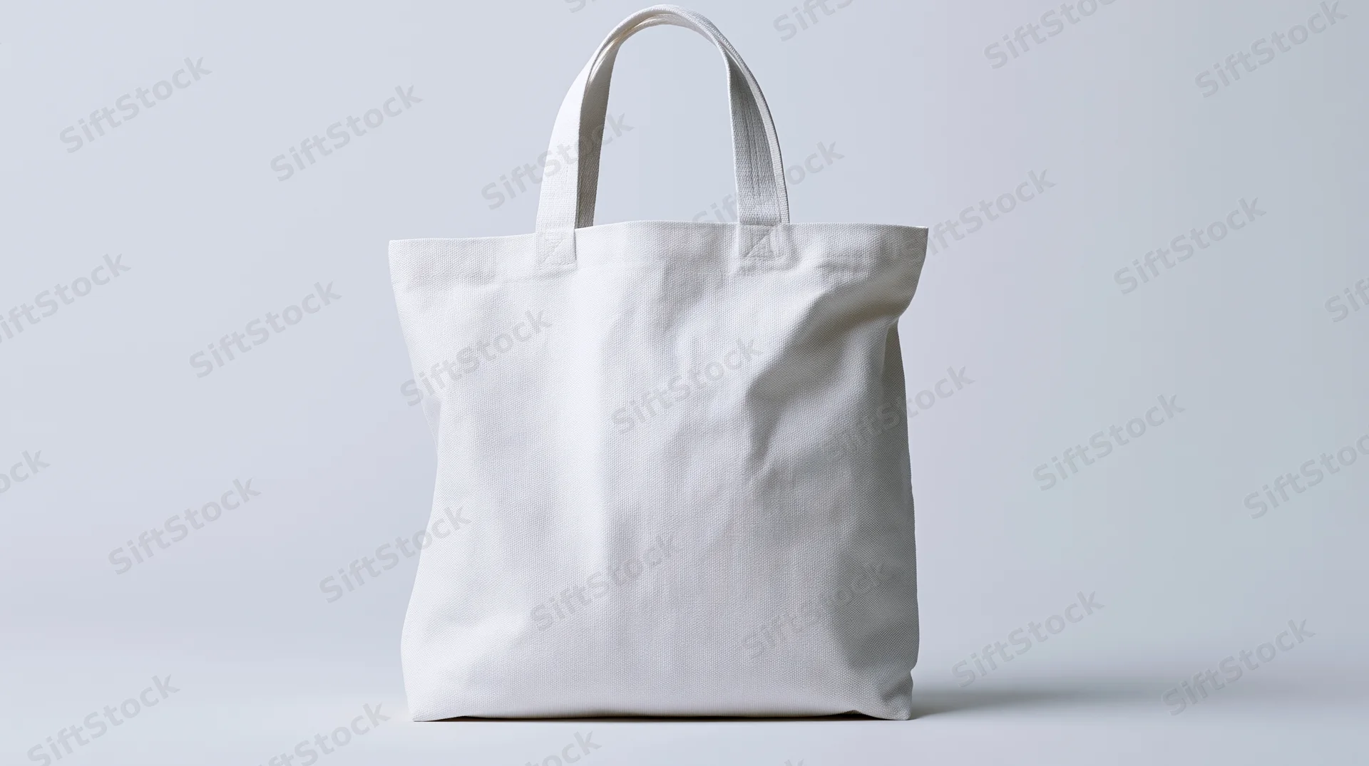 Plain white canvas tote bag standing upright against a white background