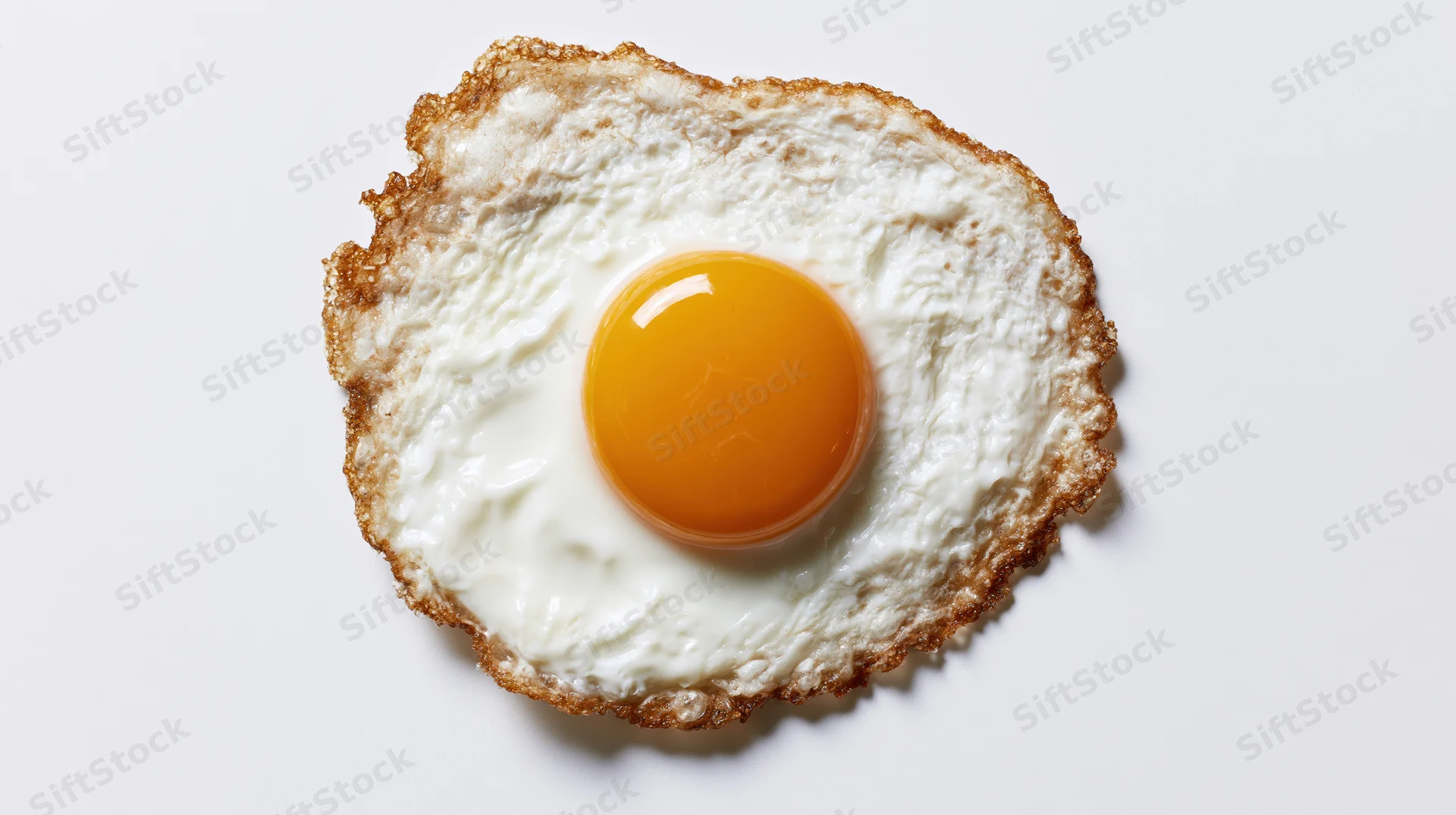 Single fried egg with runny yolk centered on white surface viewed from above