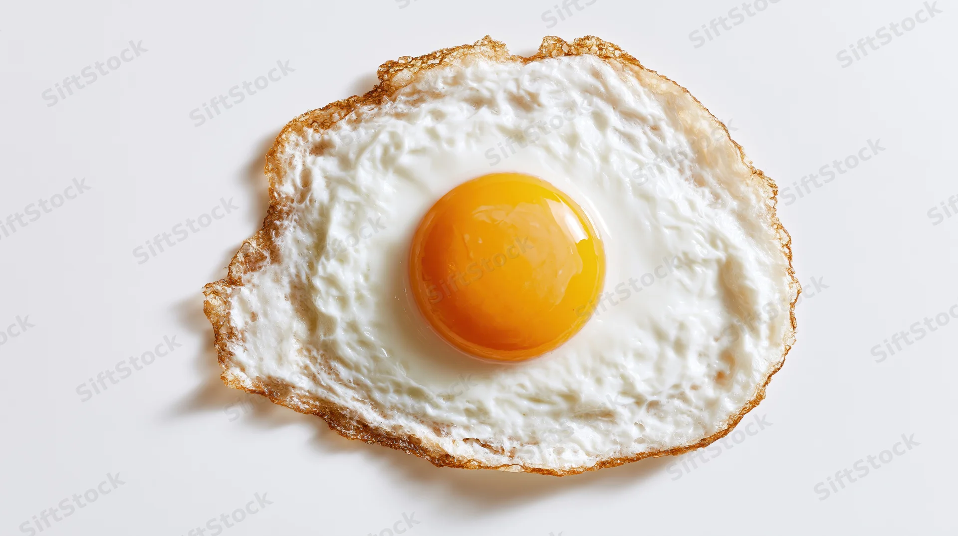 Single fried egg with runny yolk centered on white surface viewed from above
