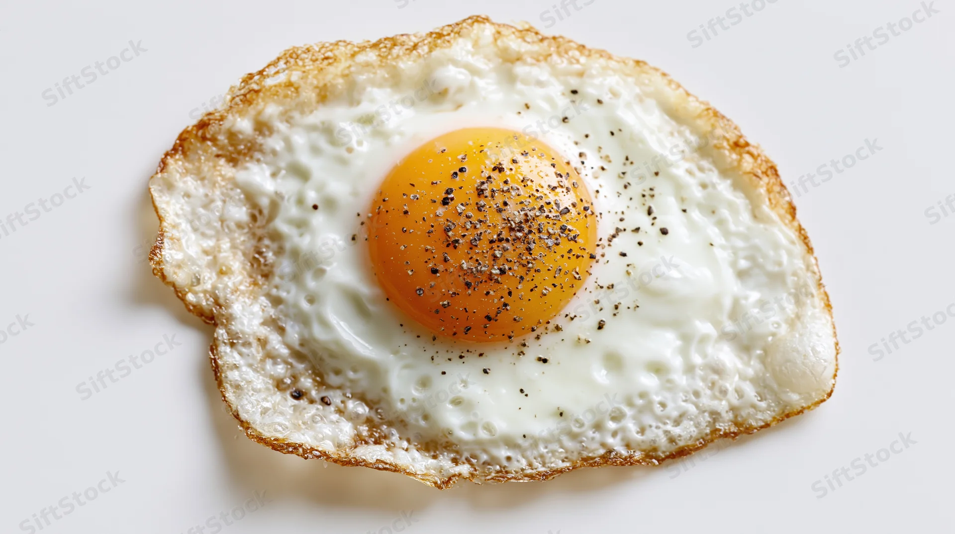 Fried egg sunny-side up with pepper on white background