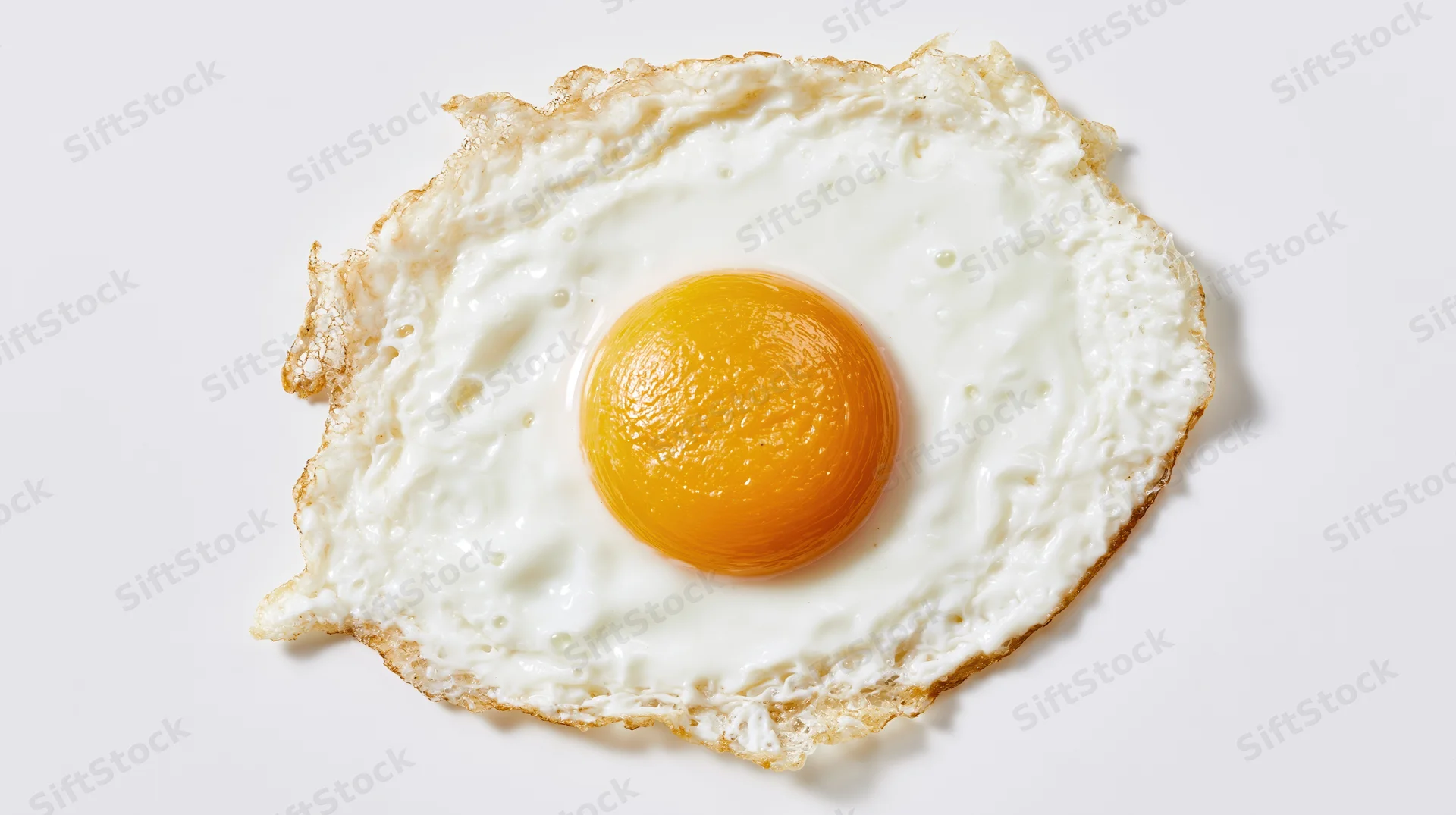 Fried egg sunny side up on white background flat lay top view