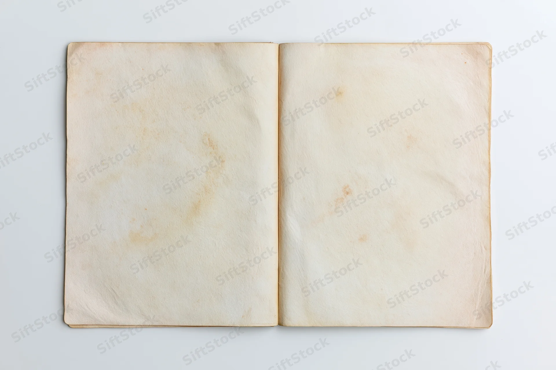 Two blank aged paper sheets laid flat side by side on white background